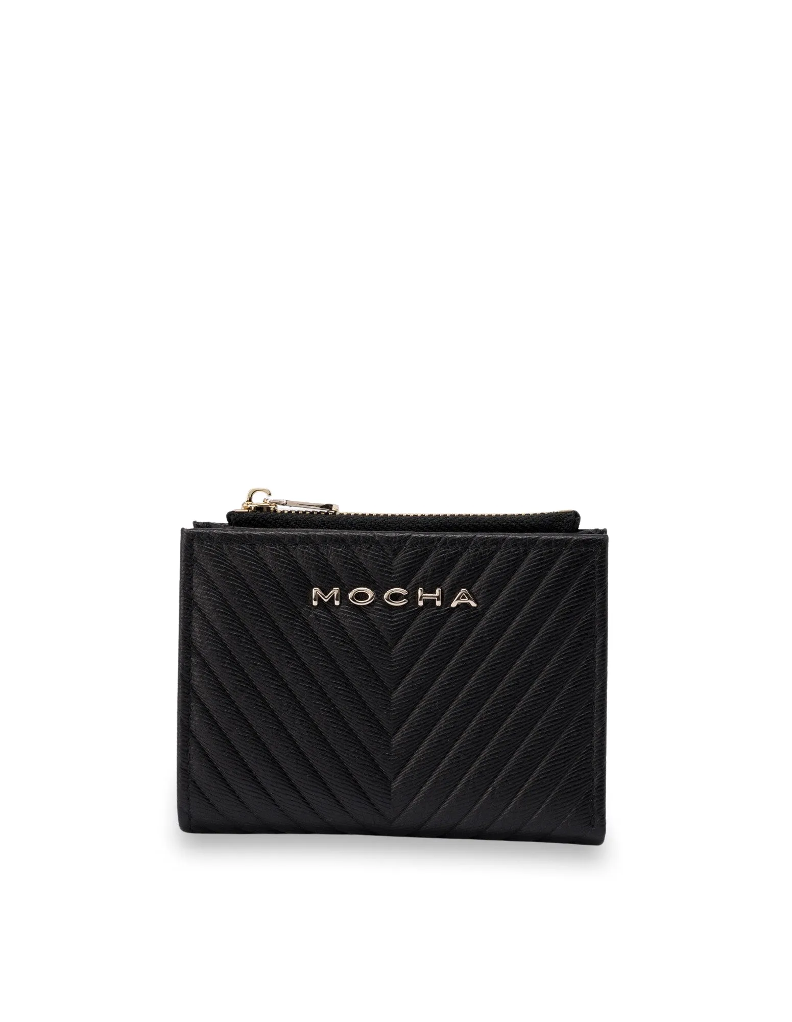 Mocha Chevron Mini Leather Wallet - Black