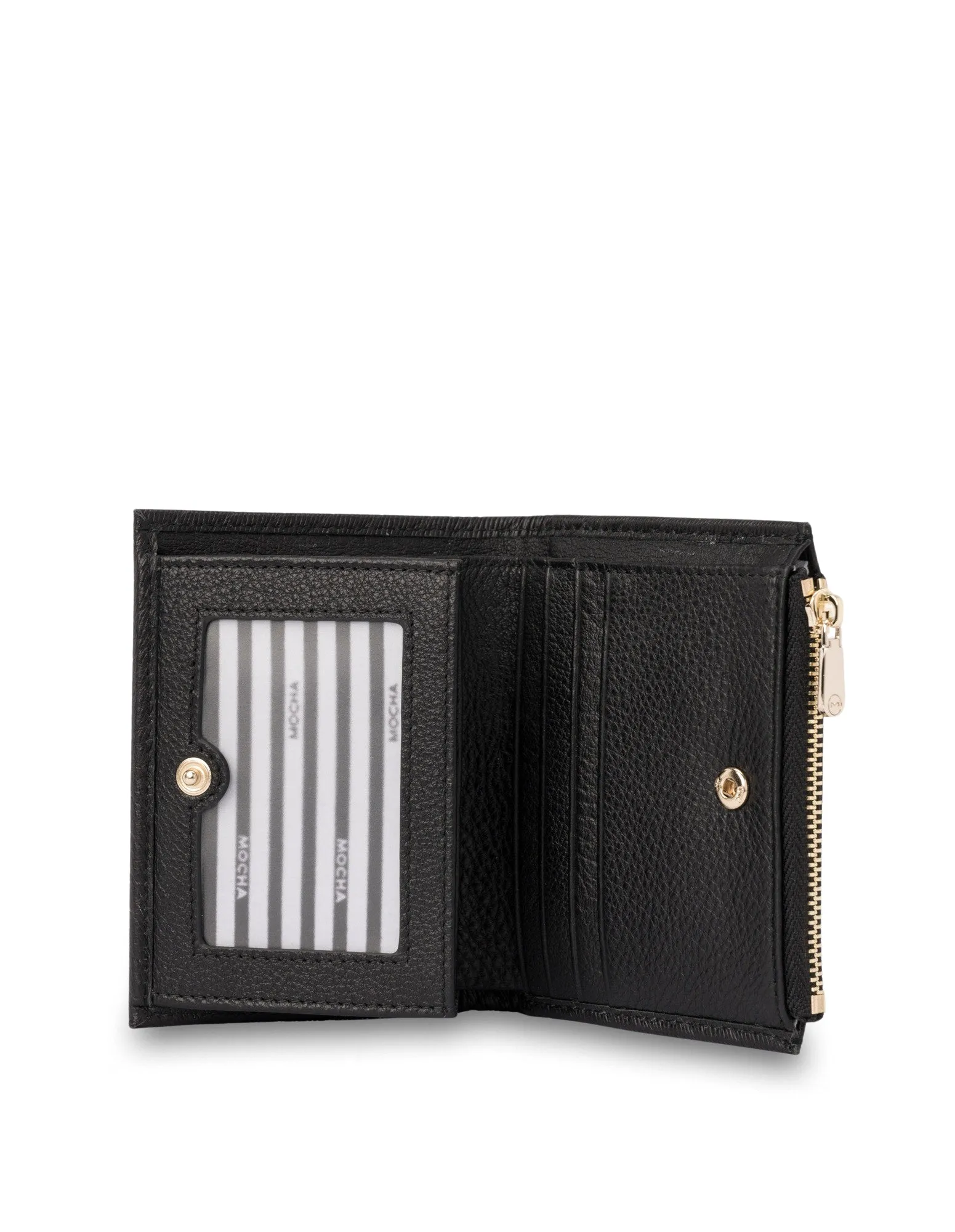 Mocha Chevron Mini Leather Wallet - Black