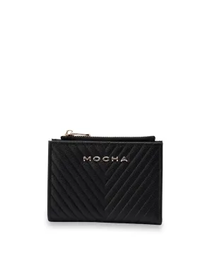 Mocha Chevron Mini Leather Wallet - Black