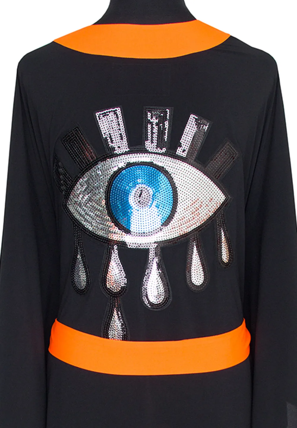 Monochrome - Black Kimono Evil Eye (Neon Orange)