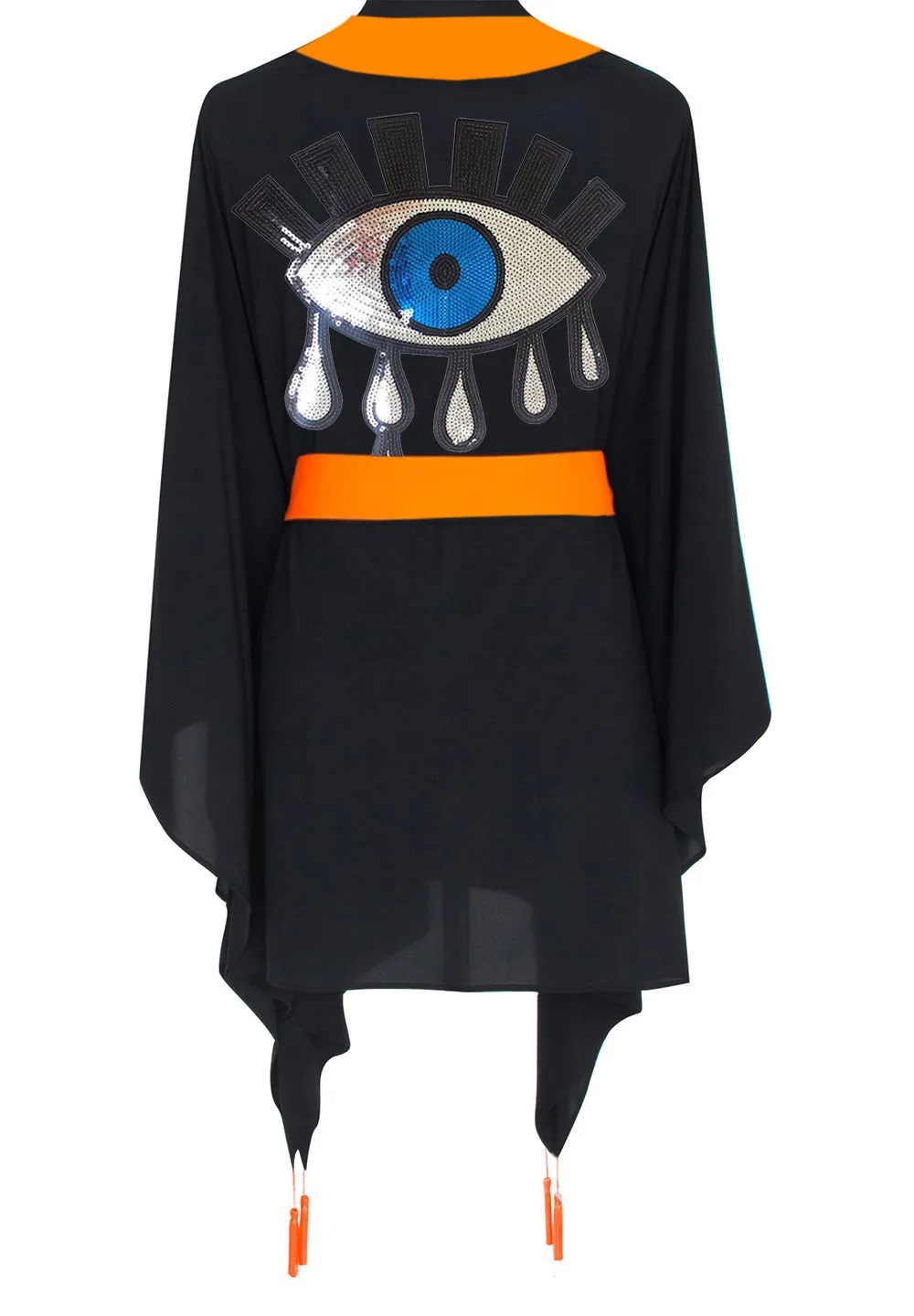 Monochrome - Black Kimono Evil Eye (Neon Orange)