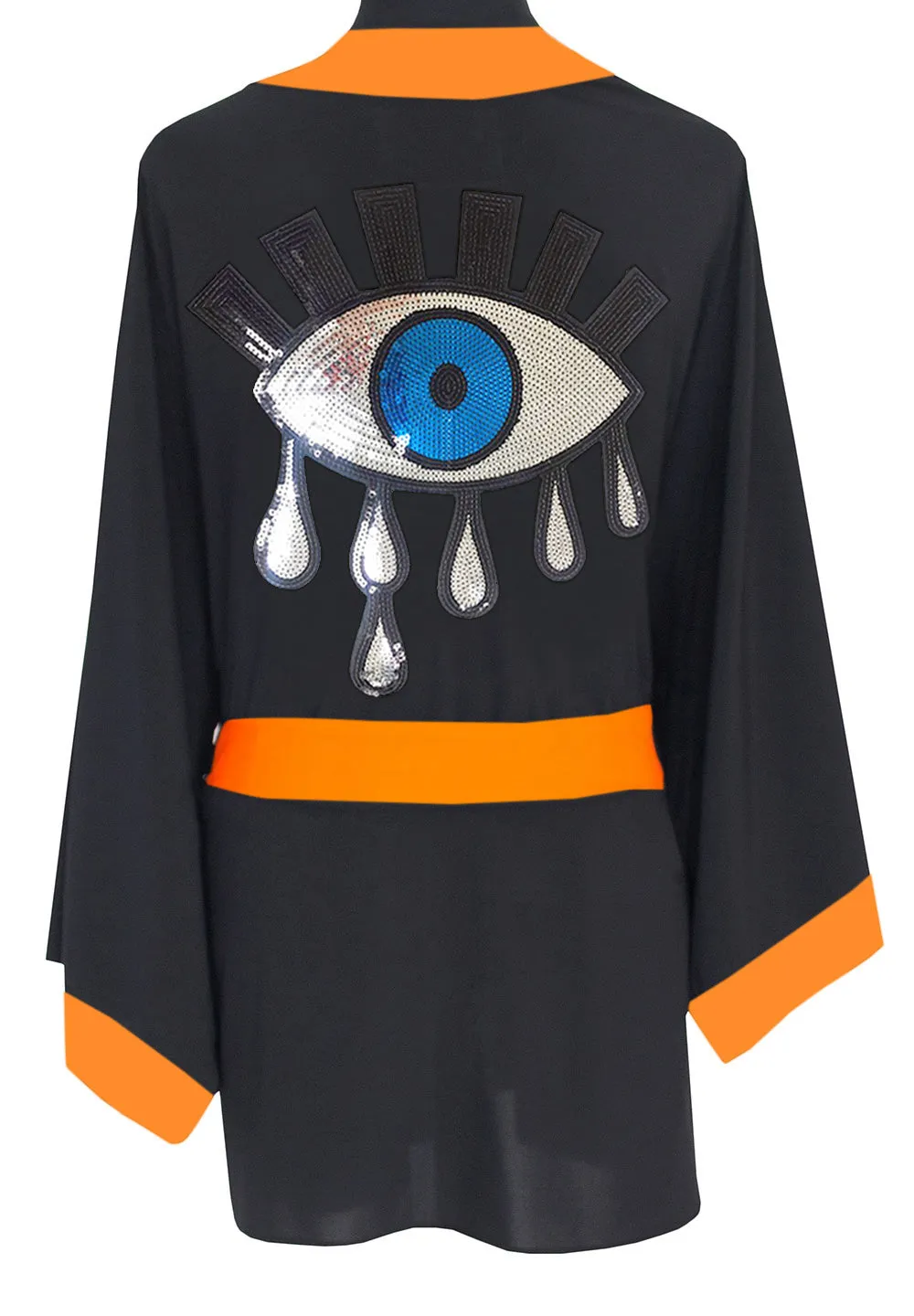 Monochrome - Black Kimono Evil Eye (Neon Orange)
