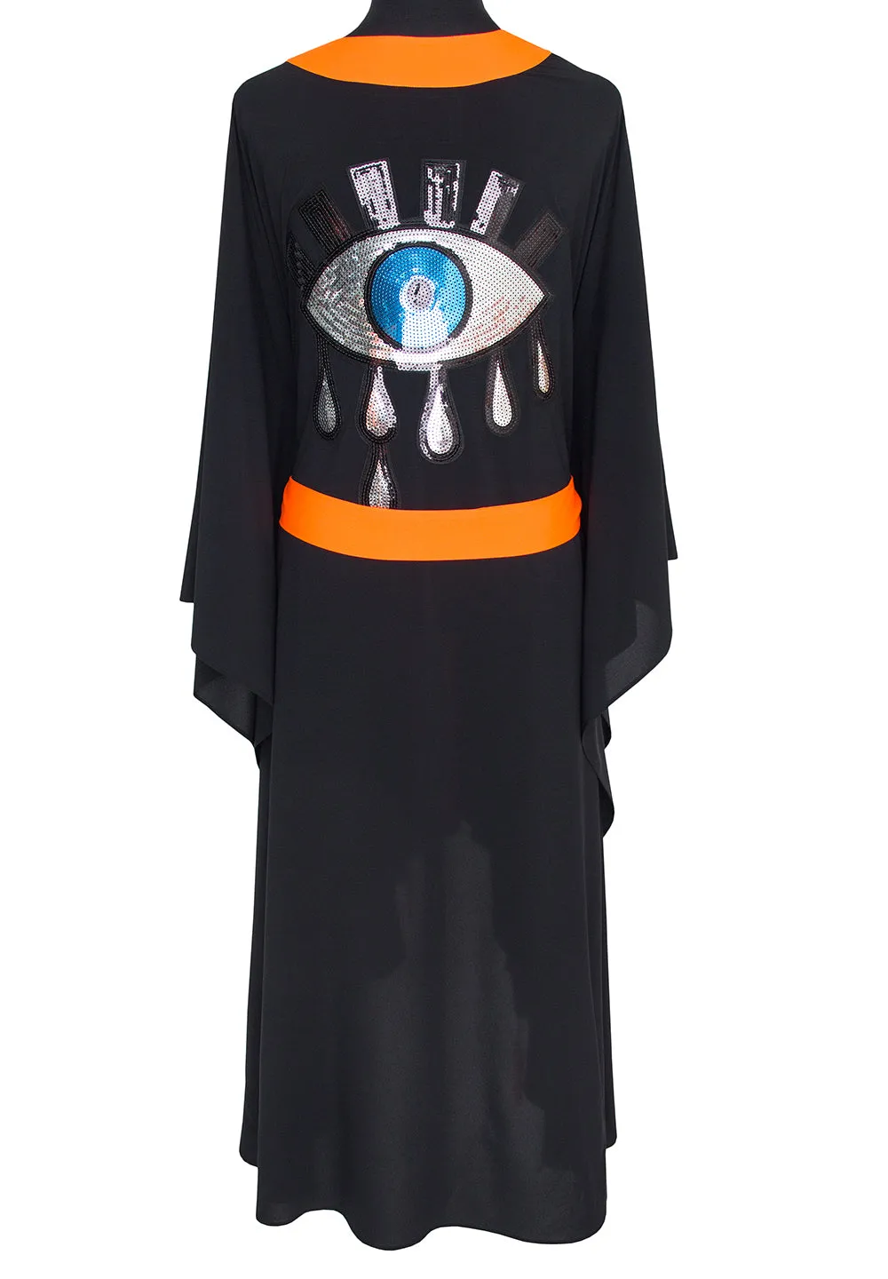 Monochrome - Black Kimono Evil Eye (Neon Orange)