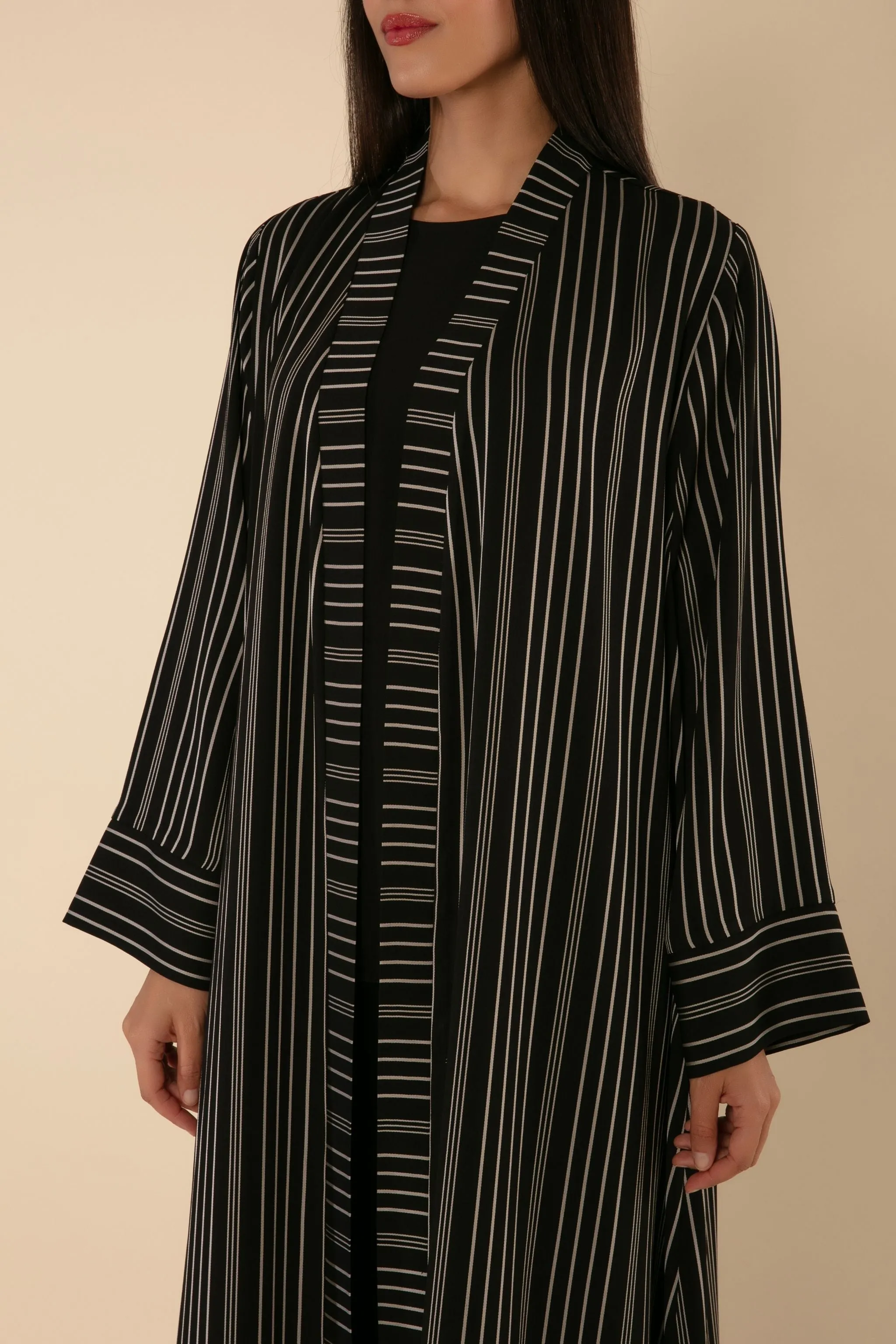 MONOCHROME CHIC: BLACK AND WHITE STRIPED ABAYA