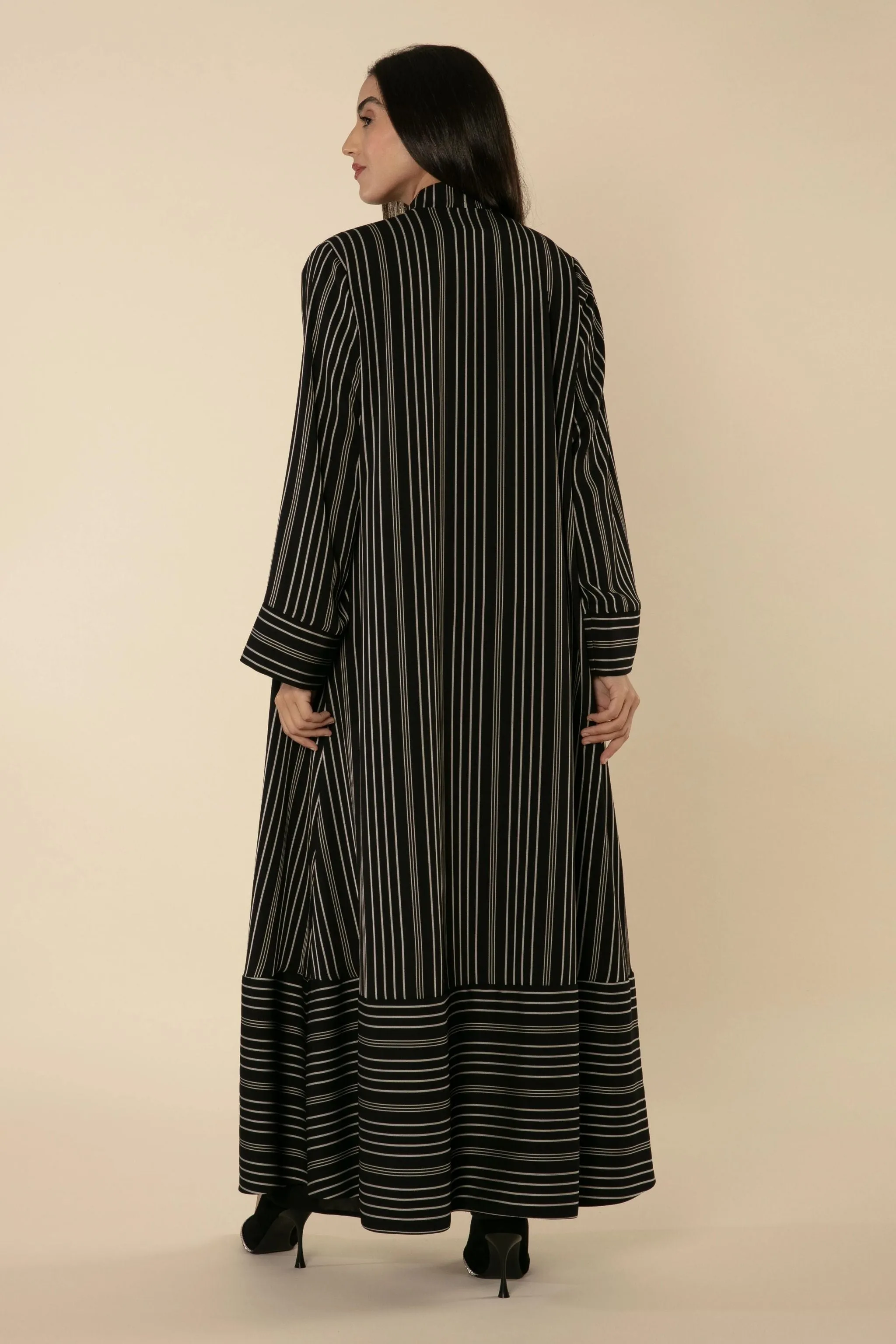 MONOCHROME CHIC: BLACK AND WHITE STRIPED ABAYA