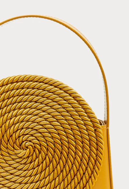 Mustard  Leather Handle Bag with Passementerie Details