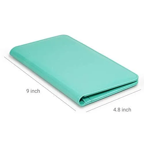 Mymazn Server Book for Waitress Wallet Magnetic with Zipper Money Pocket, 4.8x9 Waiter Guest Check Book for Restaurant Order Pad (Soft Turquoise, Patent Leather)
