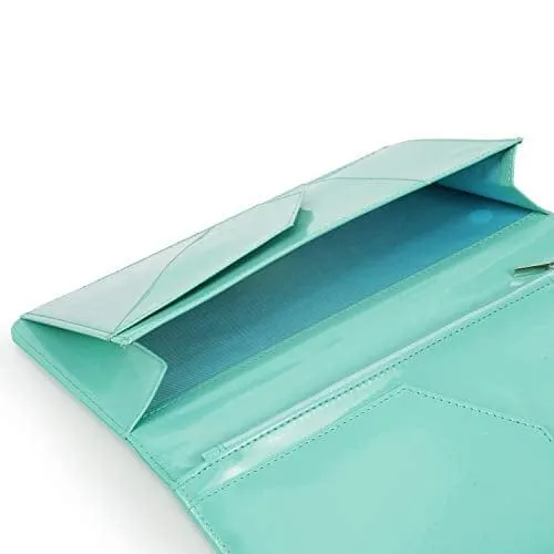 Mymazn Server Book for Waitress Wallet Magnetic with Zipper Money Pocket, 4.8x9 Waiter Guest Check Book for Restaurant Order Pad (Soft Turquoise, Patent Leather)