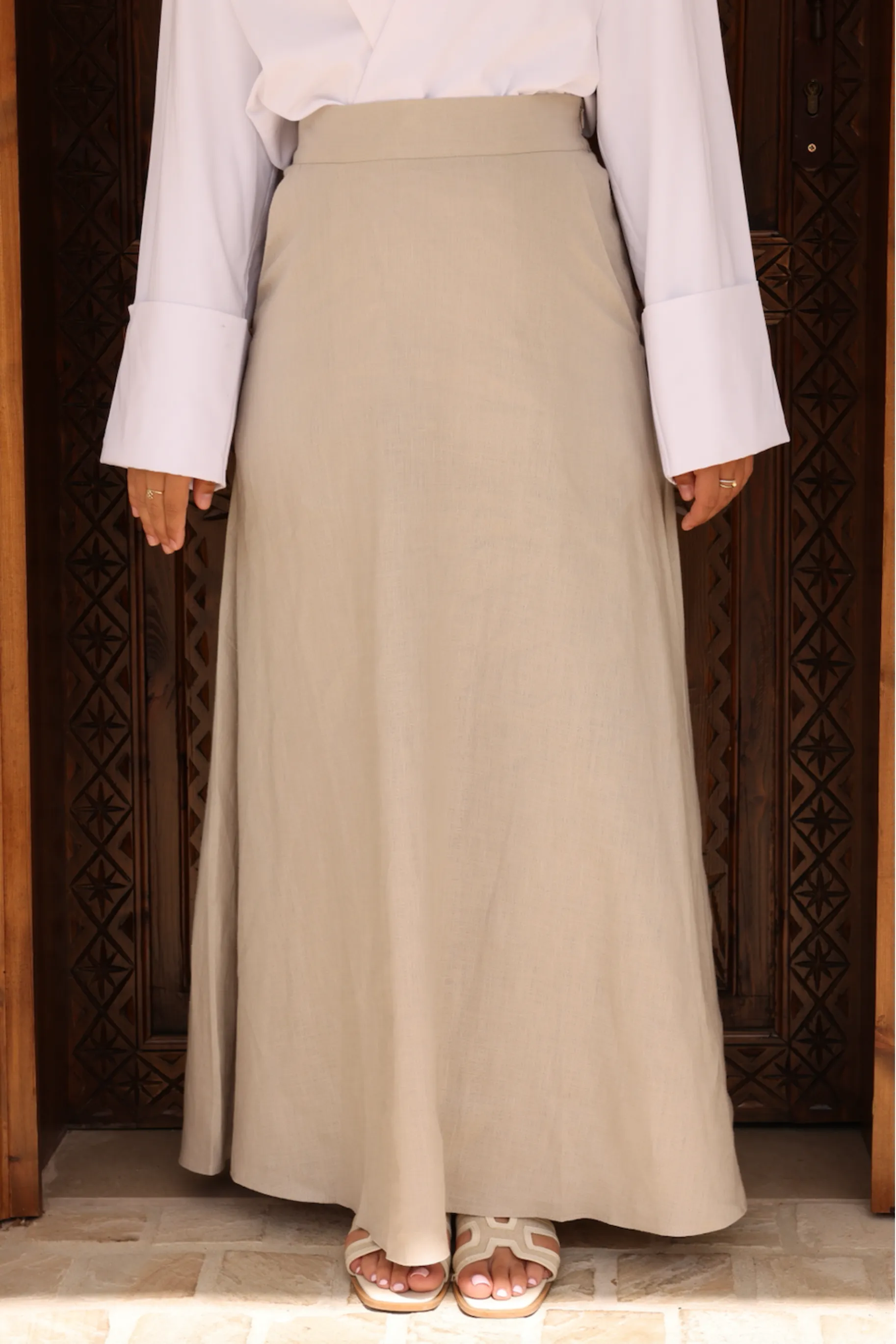 Nadira Linen A Line Skirt - Beige