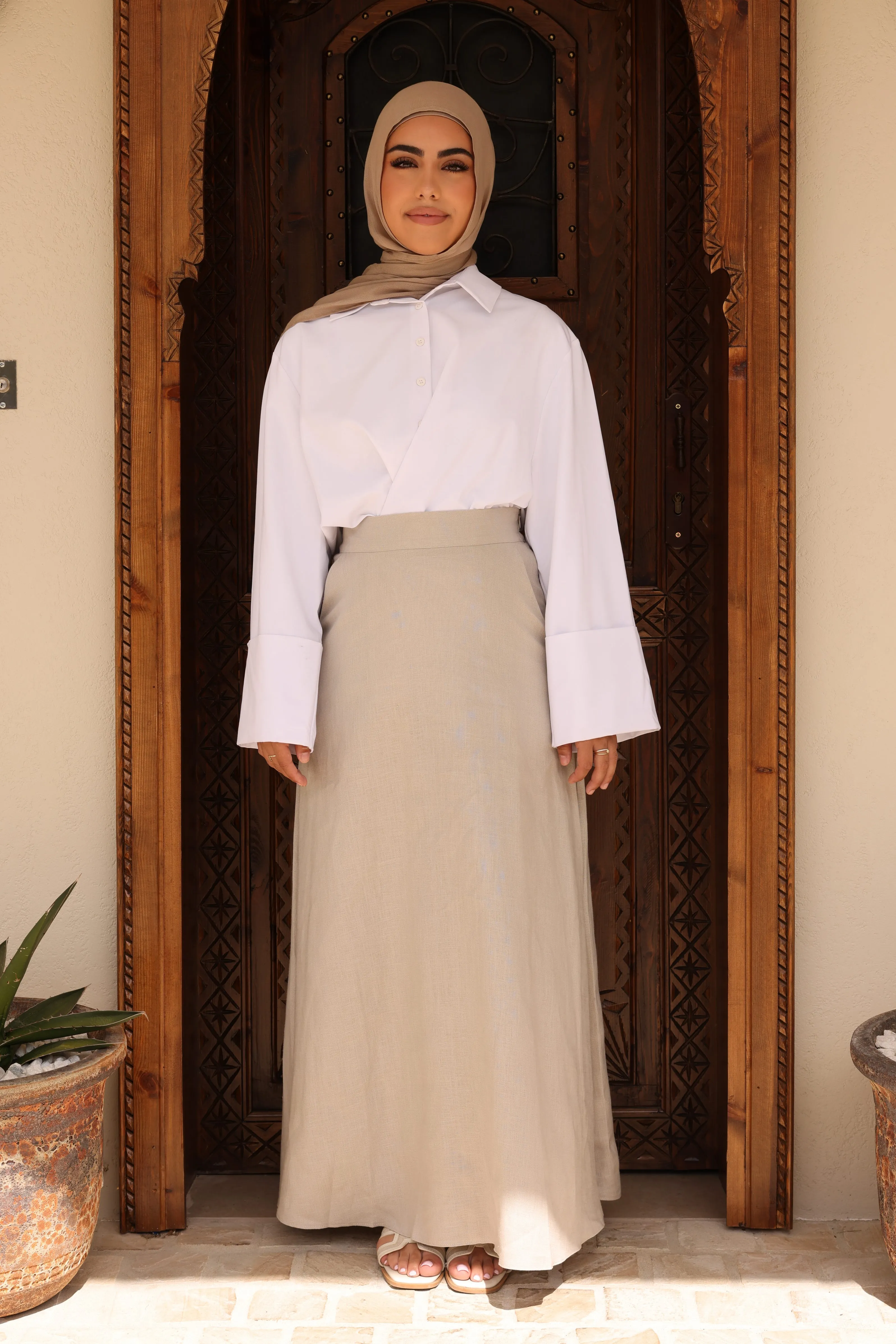 Nadira Linen A Line Skirt - Beige