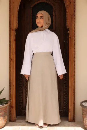 Nadira Linen A Line Skirt - Beige