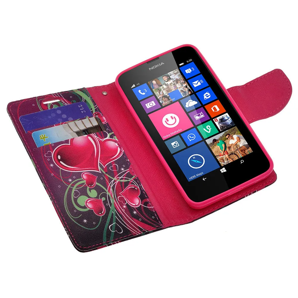 Nokia Lumia 635 Case, Nokia Lumia 635 Wallet Case, Slim Flip Folio [Kickstand] Pu Leather Wallet Case with ID & Card Slots & Pocket   Wrist Strap - Heart Strings