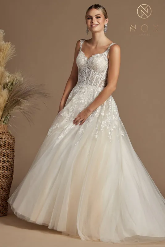NOX ANABEL JH925 Off Shoulder Floral Applique Bridal Gown