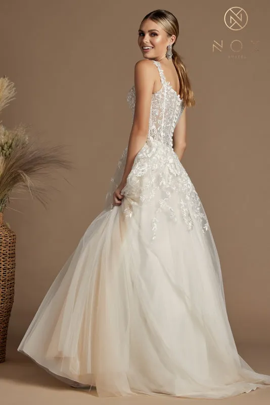 NOX ANABEL JH925 Off Shoulder Floral Applique Bridal Gown