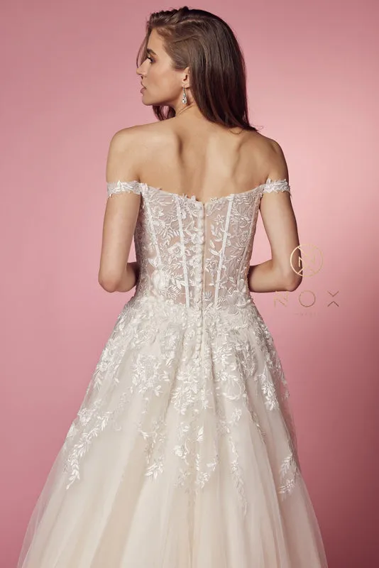 NOX ANABEL JH925 Off Shoulder Floral Applique Bridal Gown