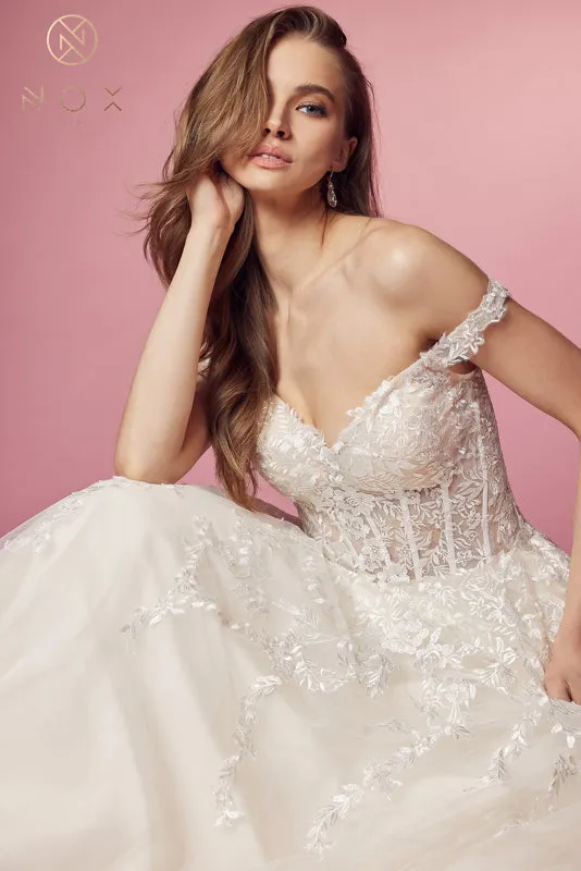 NOX ANABEL JH925 Off Shoulder Floral Applique Bridal Gown