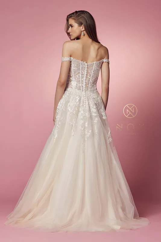 NOX ANABEL JH925 Off Shoulder Floral Applique Bridal Gown