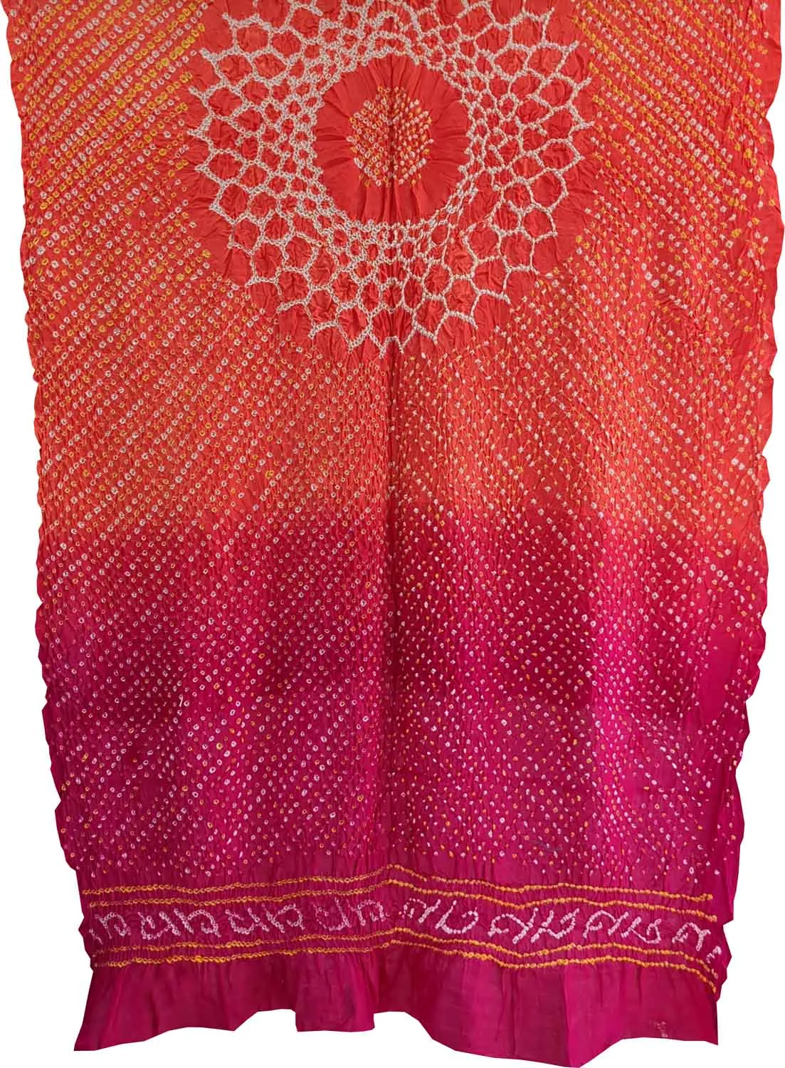 Orange And Pink Bandhani Pure Gajji Silk Dupatta