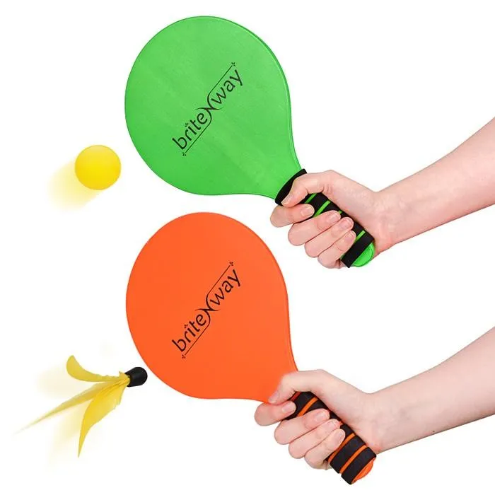 Paddle Ball Game Bundle With 2 Wooden Racket Paddles
