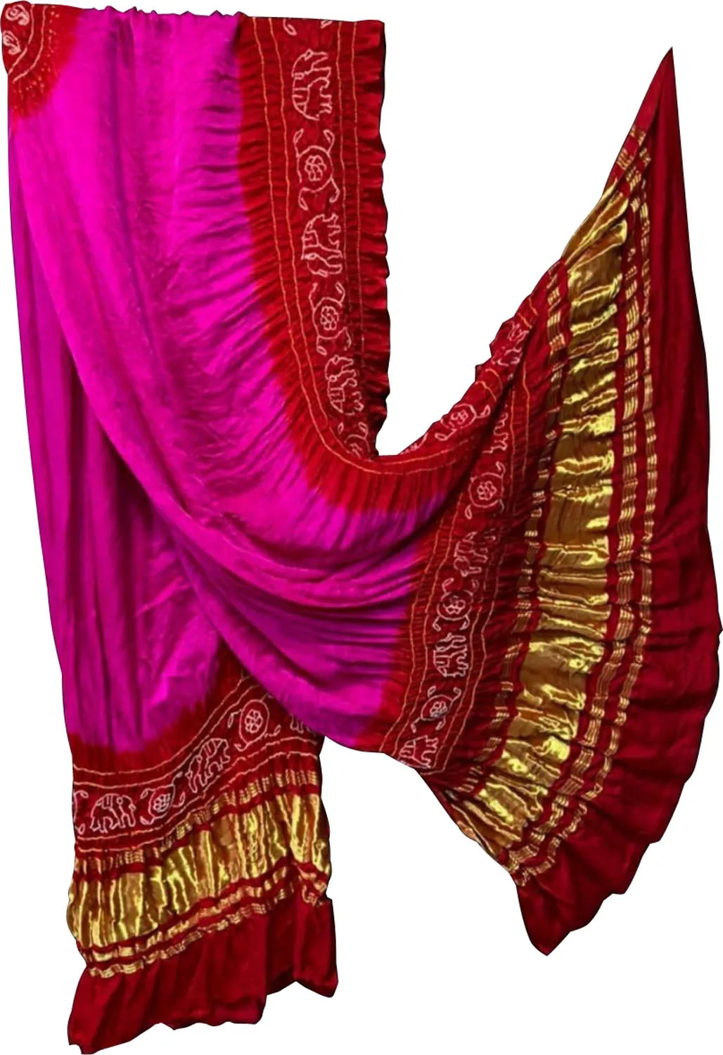Pink And Red Bandhani Pure Gajji Silk Dupatta
