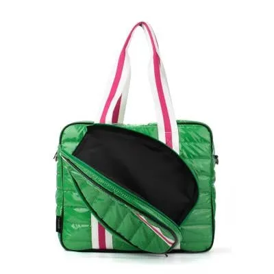 Puffer Pickle Ball Tote Green with Pink Stripe 