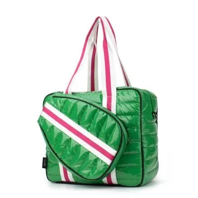Puffer Pickle Ball Tote Green with Pink Stripe 