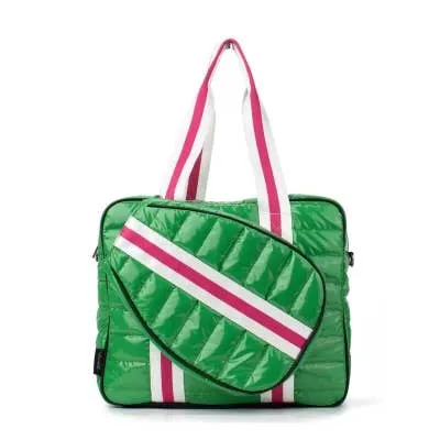 Puffer Pickle Ball Tote Green with Pink Stripe 