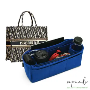 Purse Organizer for Dior Book Tote, Bag Organizer with Zipper Side Pouch and Double Bottle Holders