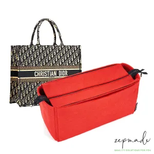 Purse Organizer for Dior Book Tote, Bag Organizer with Zipper Top Closure and Double Bottle Holders