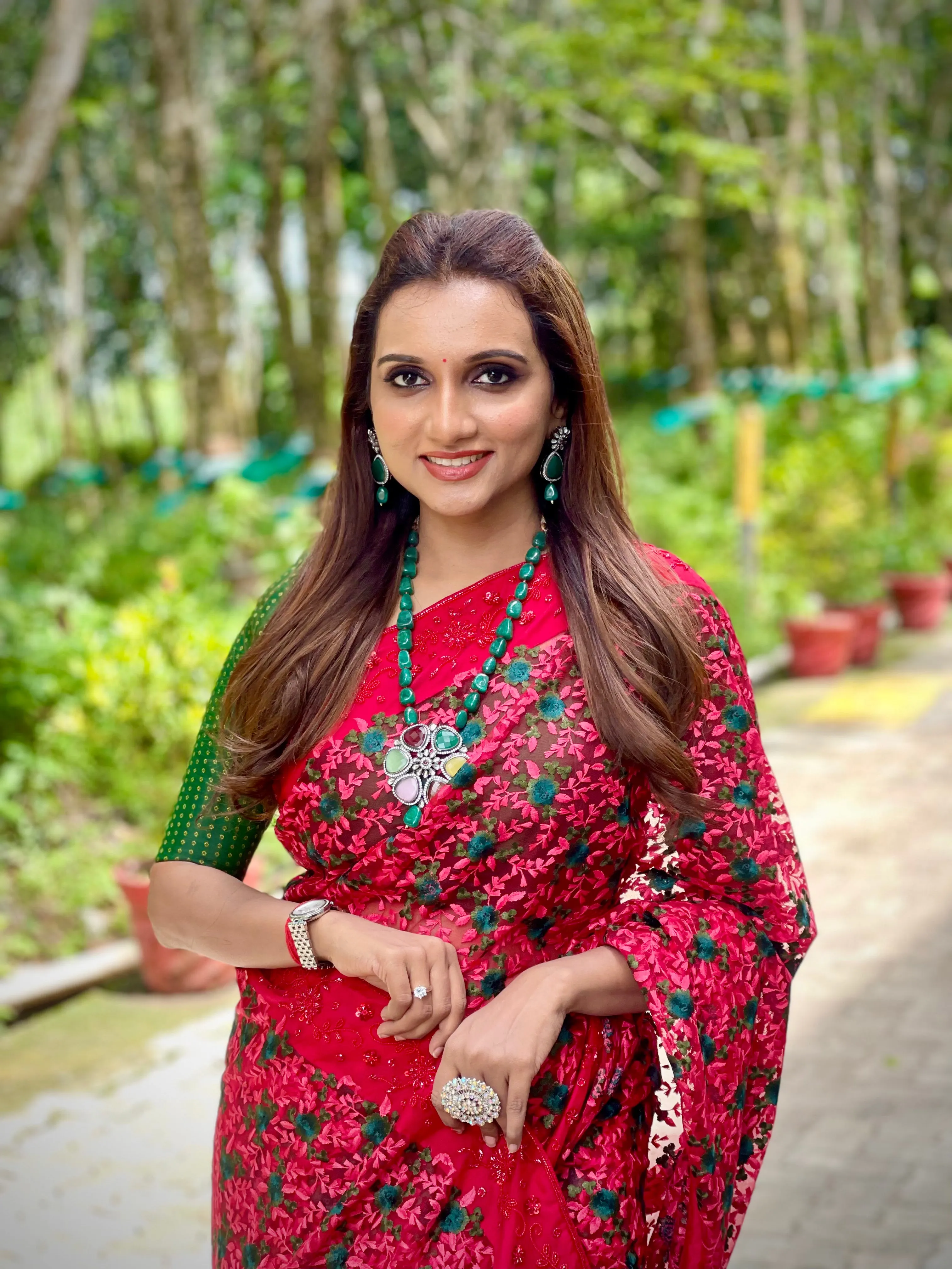 Red designer saree