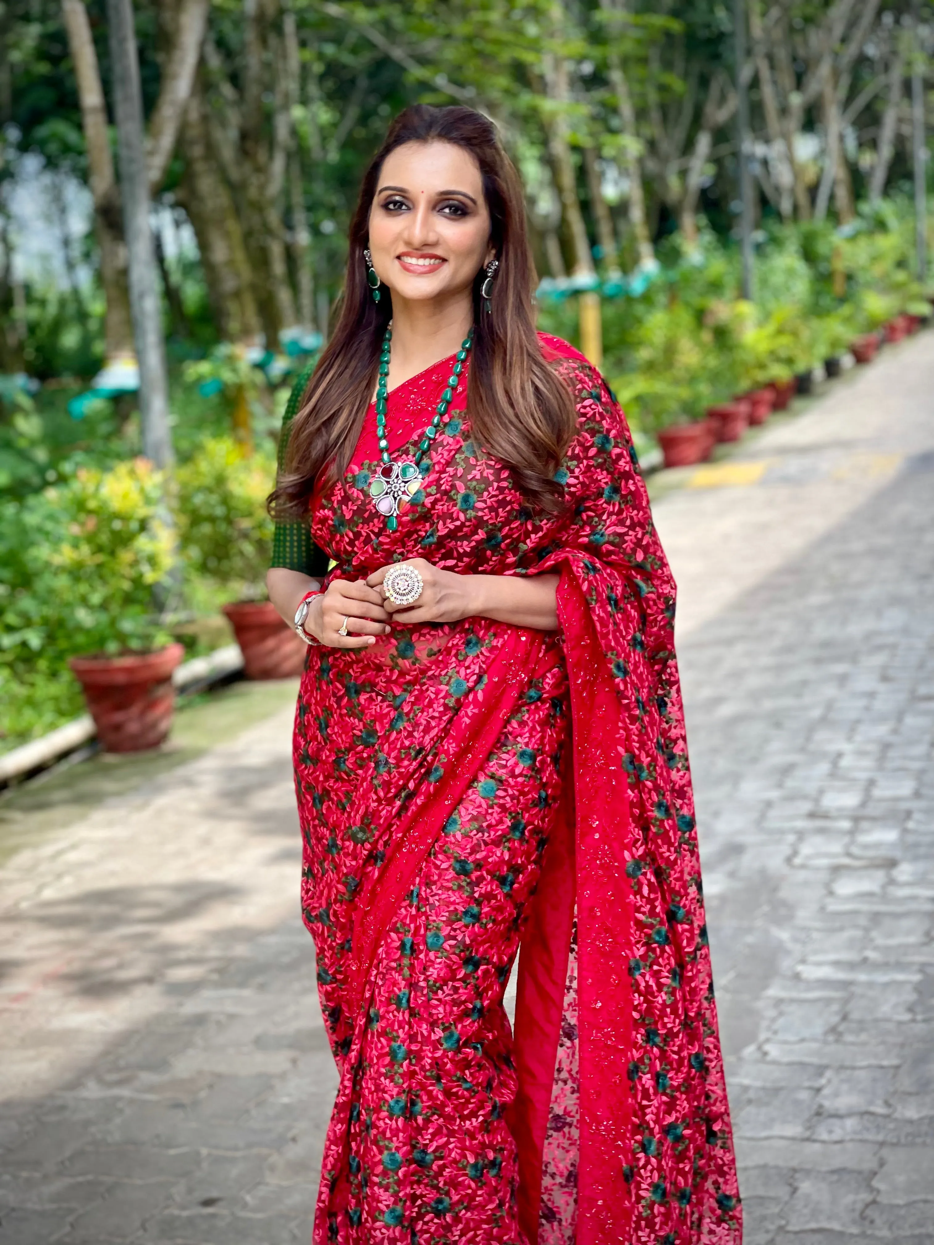 Red designer saree