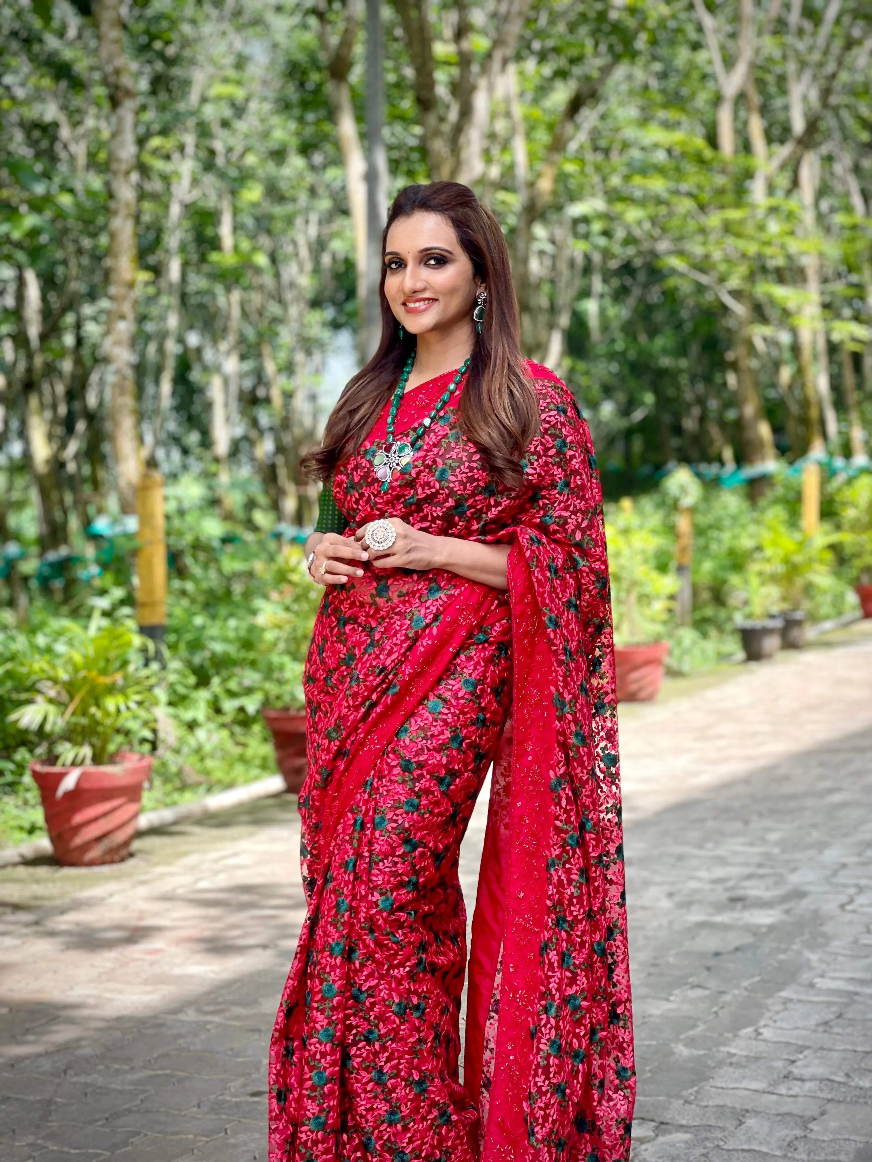 Red designer saree