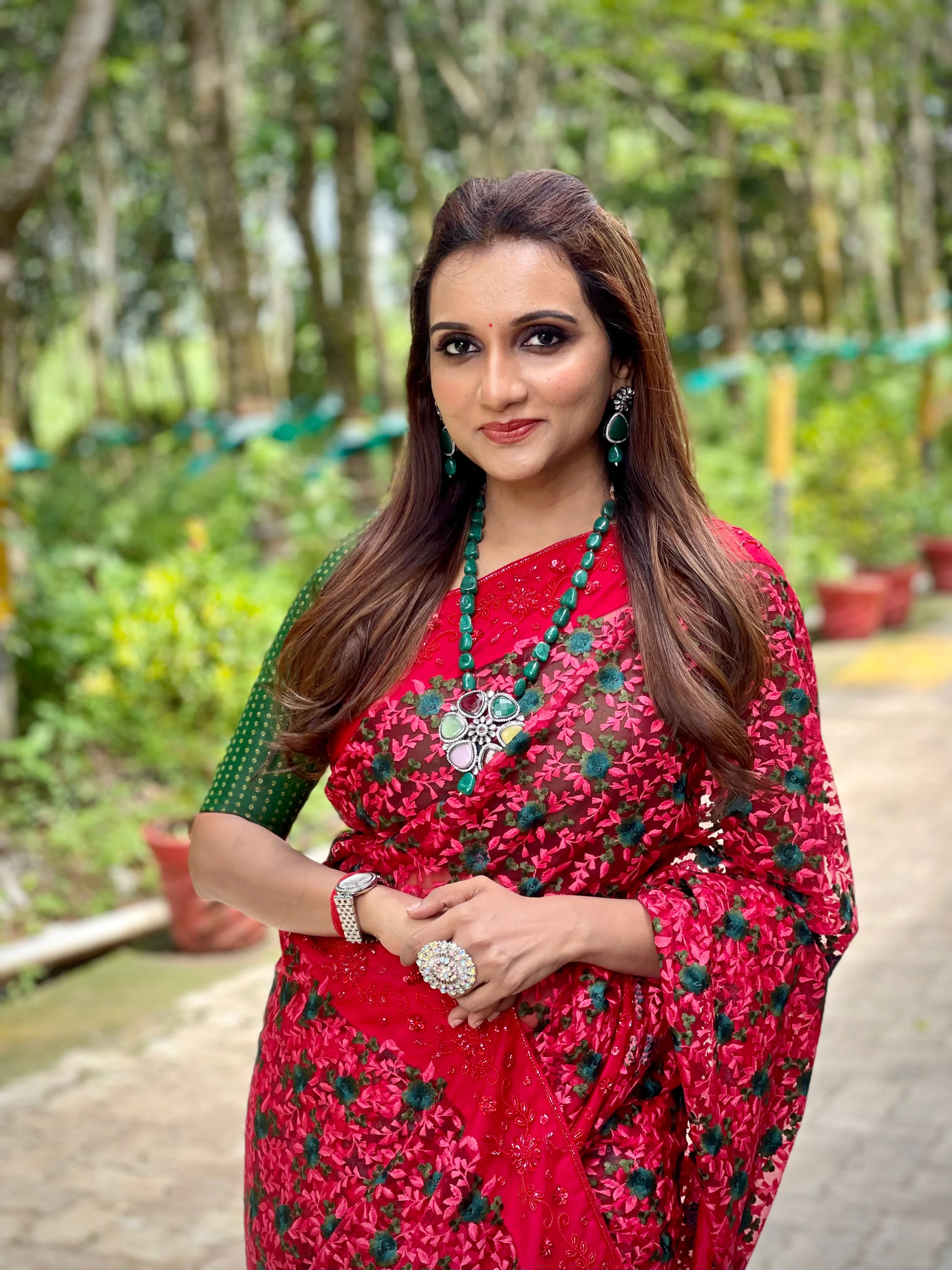 Red designer saree