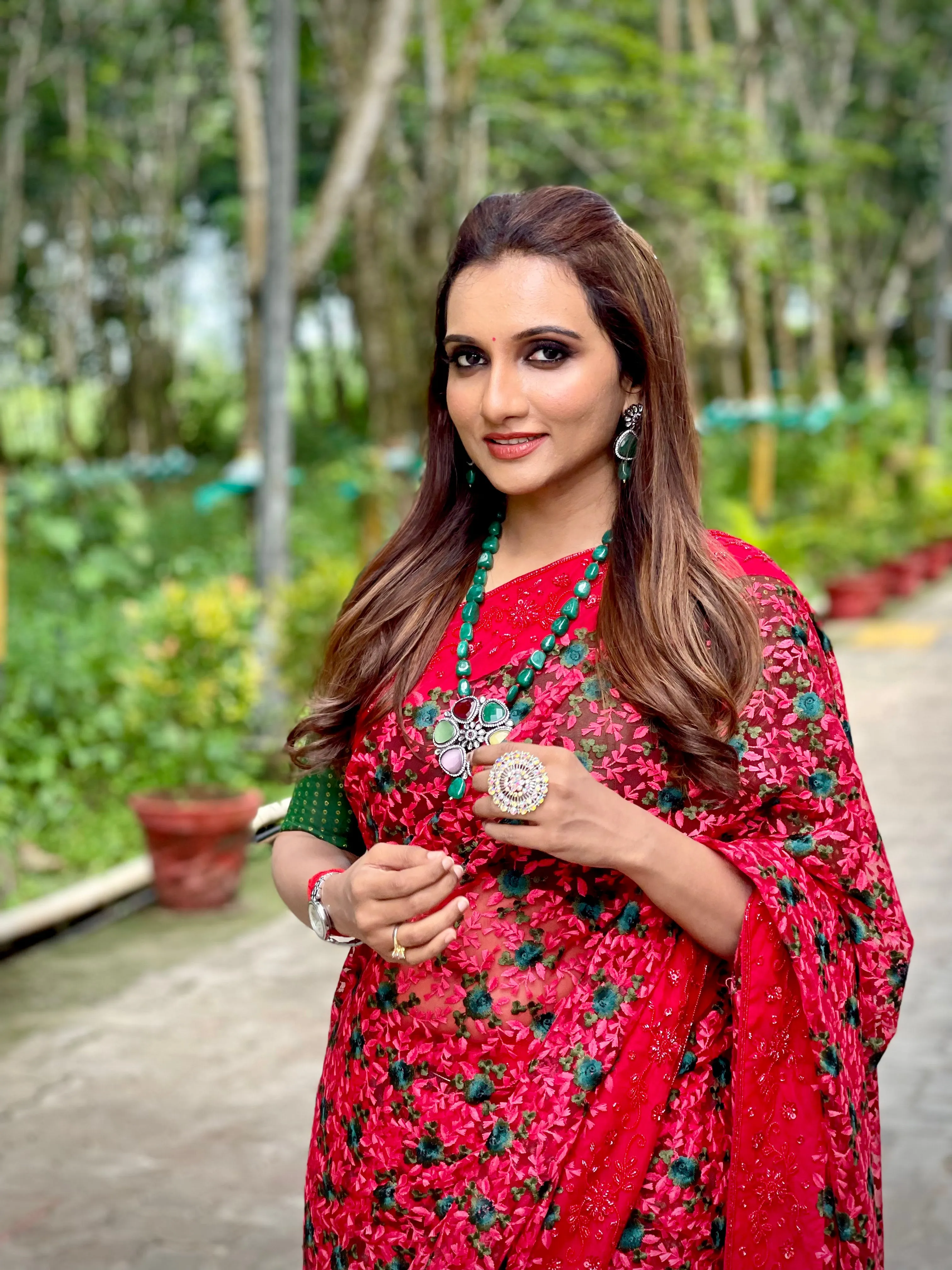 Red designer saree