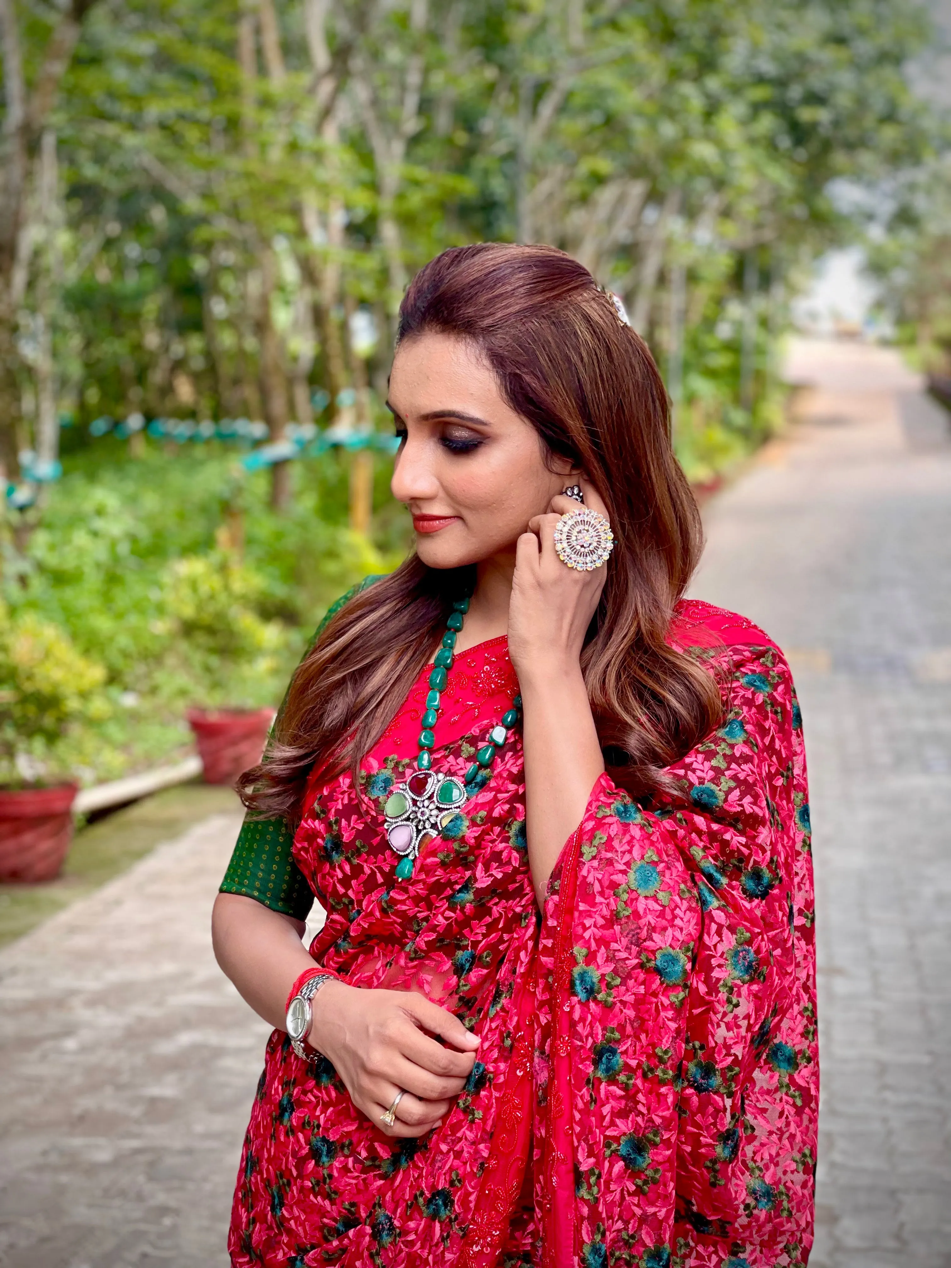 Red designer saree