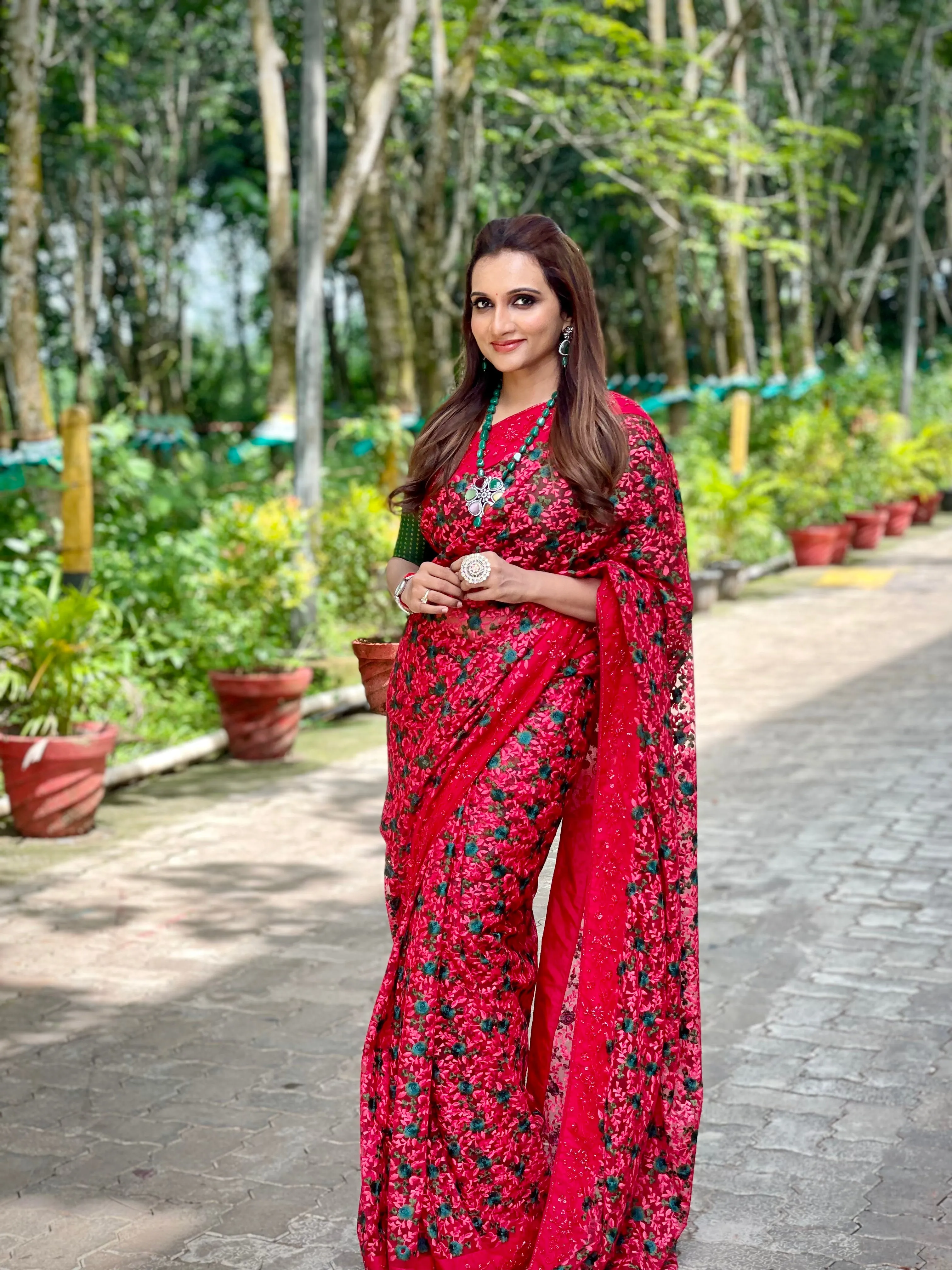 Red designer saree