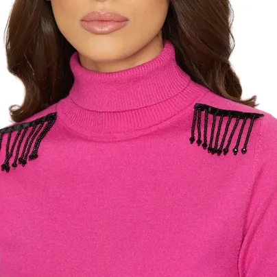 Relish maglia manica corta con collo alto passamaneria perline RDA2302605034 1476 Luce bacca