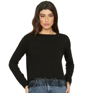 Relish Maglia manica lunga da donna con Passamaneria perline Afrodite nero