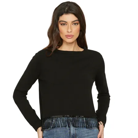 Relish Maglia manica lunga da donna con Passamaneria perline Afrodite nero
