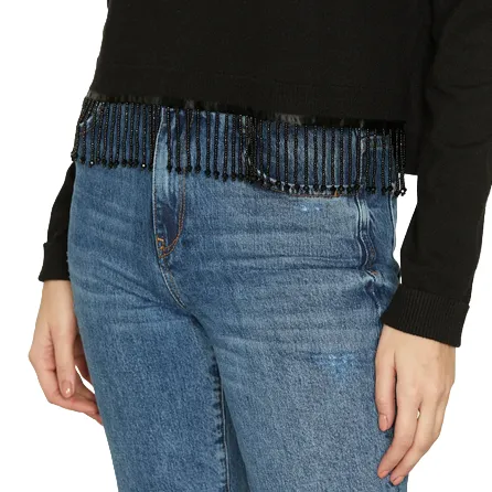 Relish Maglia manica lunga da donna con Passamaneria perline Afrodite nero