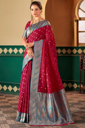 Resplendent Maroon Soft Banarasi Silk Saree With Majestic Blouse Piece