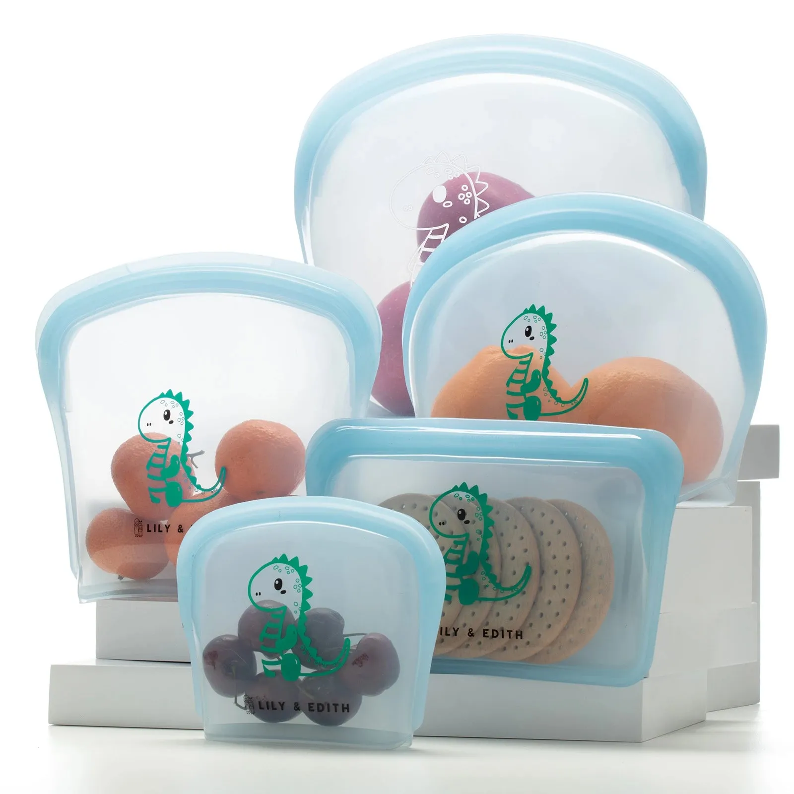 Reusable Silicone Bag Gift Box 5-Pack | Dinosaur