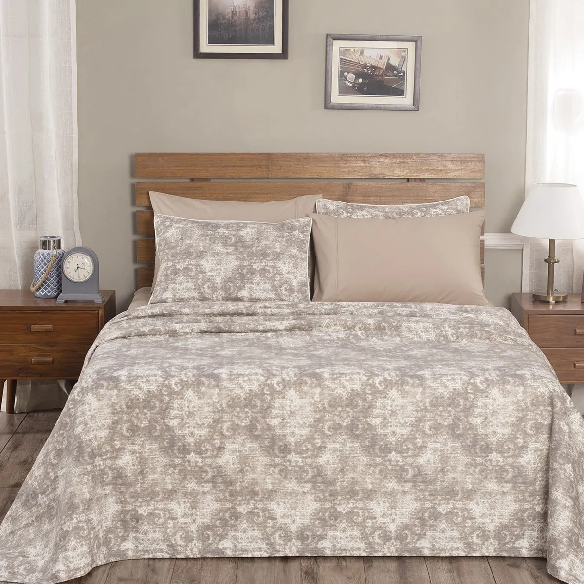 Rustic Clash Hyper Graphic Neutral Printed Bed Cover