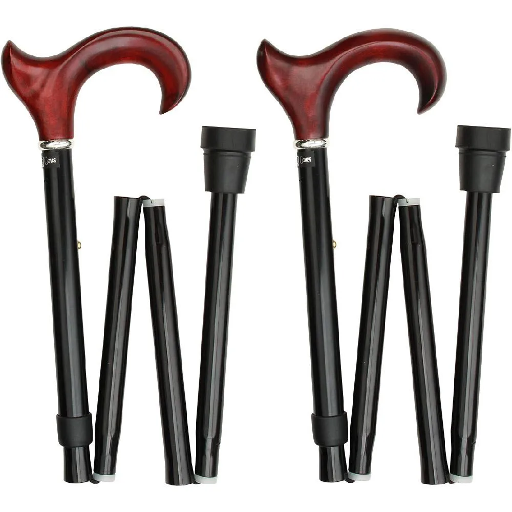 Scratch & Dent Left hand Mahogany Maple Ergonomic Walking Cane w/ Folding, Adjustable Black Aluminum Shaft and Silver Collar