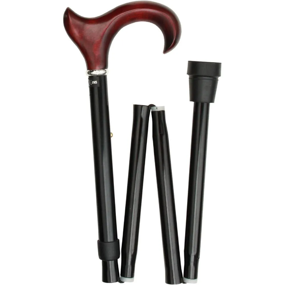 Scratch & Dent Left hand Mahogany Maple Ergonomic Walking Cane w/ Folding, Adjustable Black Aluminum Shaft and Silver Collar
