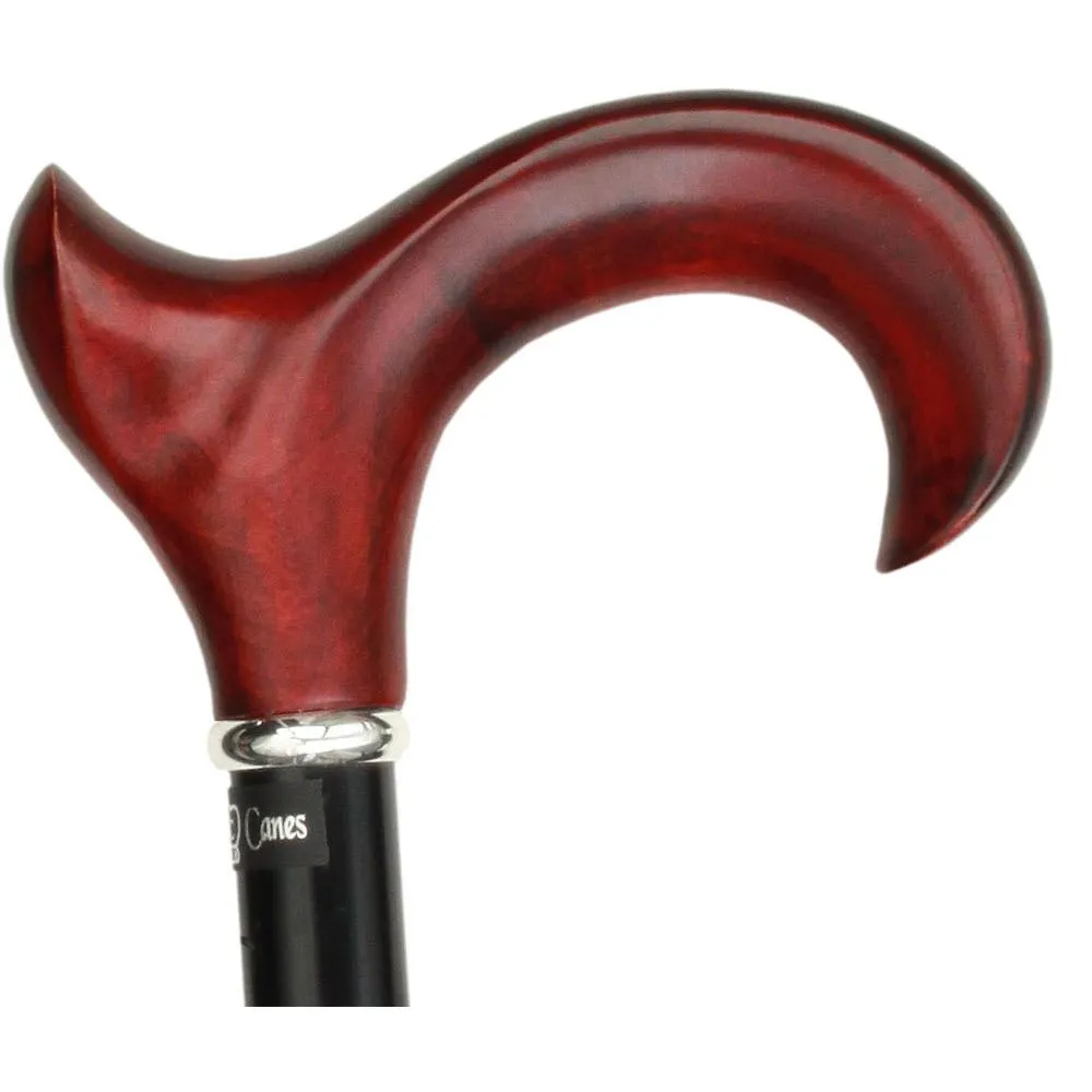 Scratch & Dent Left hand Mahogany Maple Ergonomic Walking Cane w/ Folding, Adjustable Black Aluminum Shaft and Silver Collar