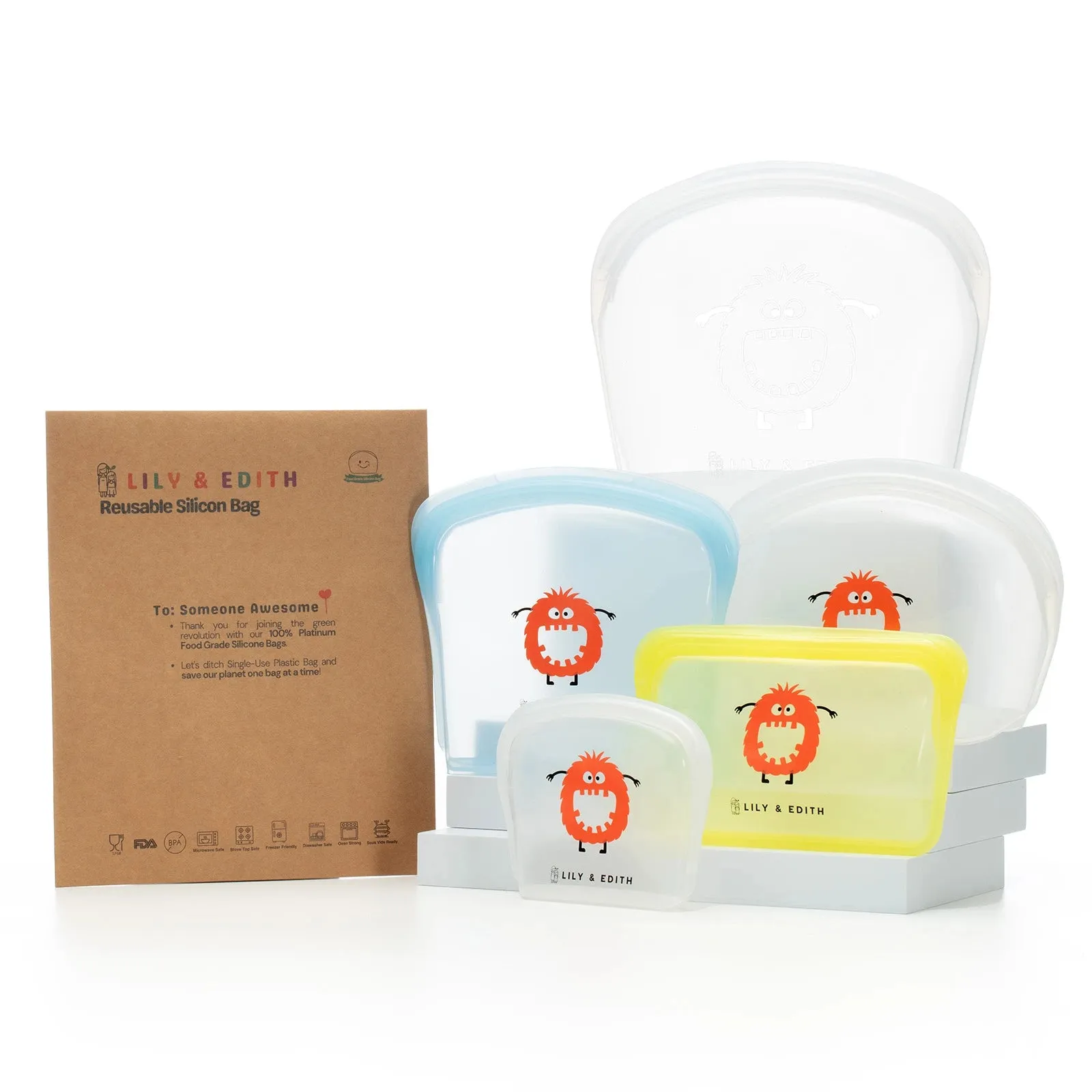 Silicone Reusable Bag Starter Kit 4-Pack | Bear