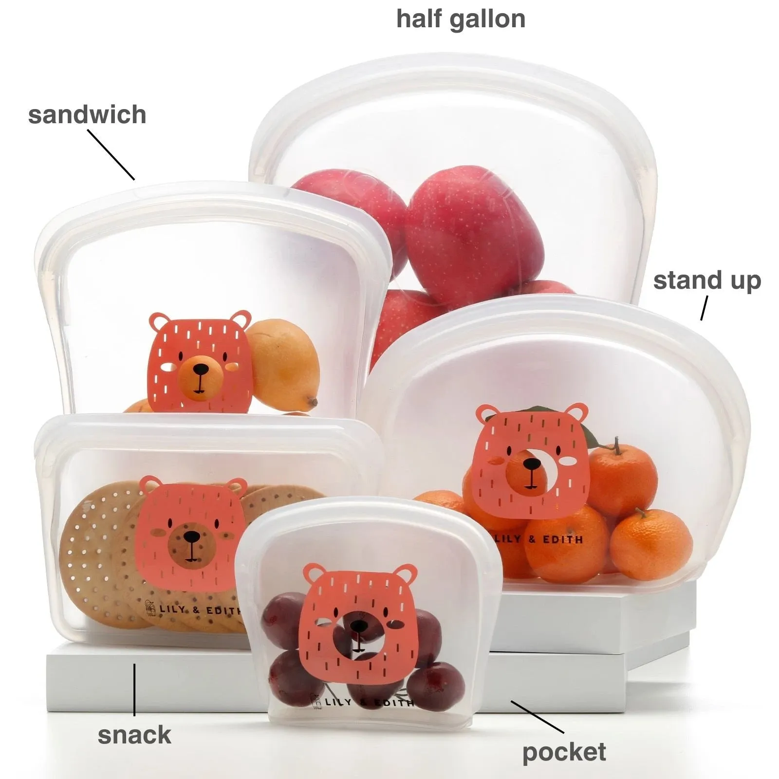 Silicone Reusable Bag Starter Kit 4-Pack | Bear