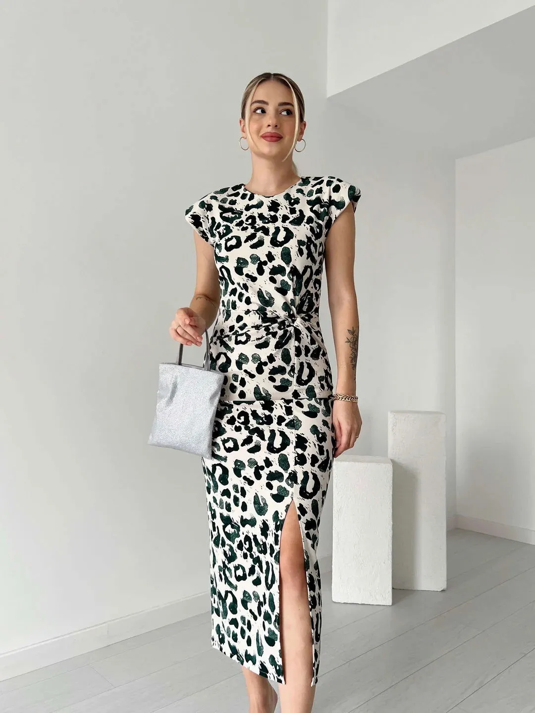 Stingray Leopard Print Dress-Green
