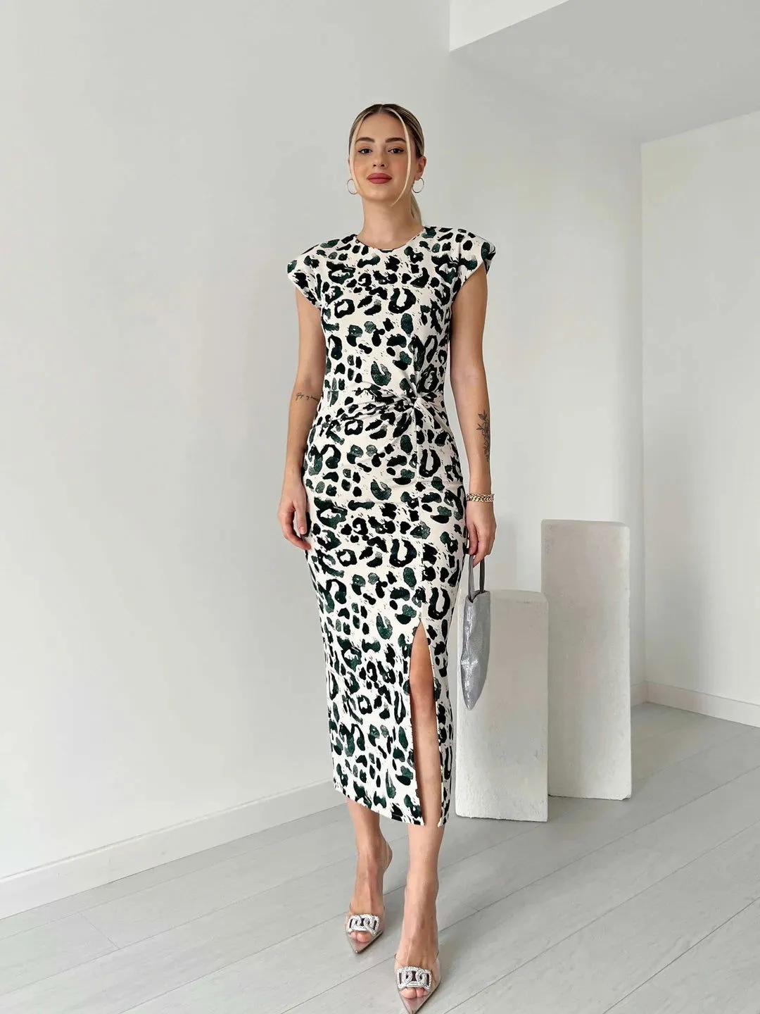 Stingray Leopard Print Dress-Green